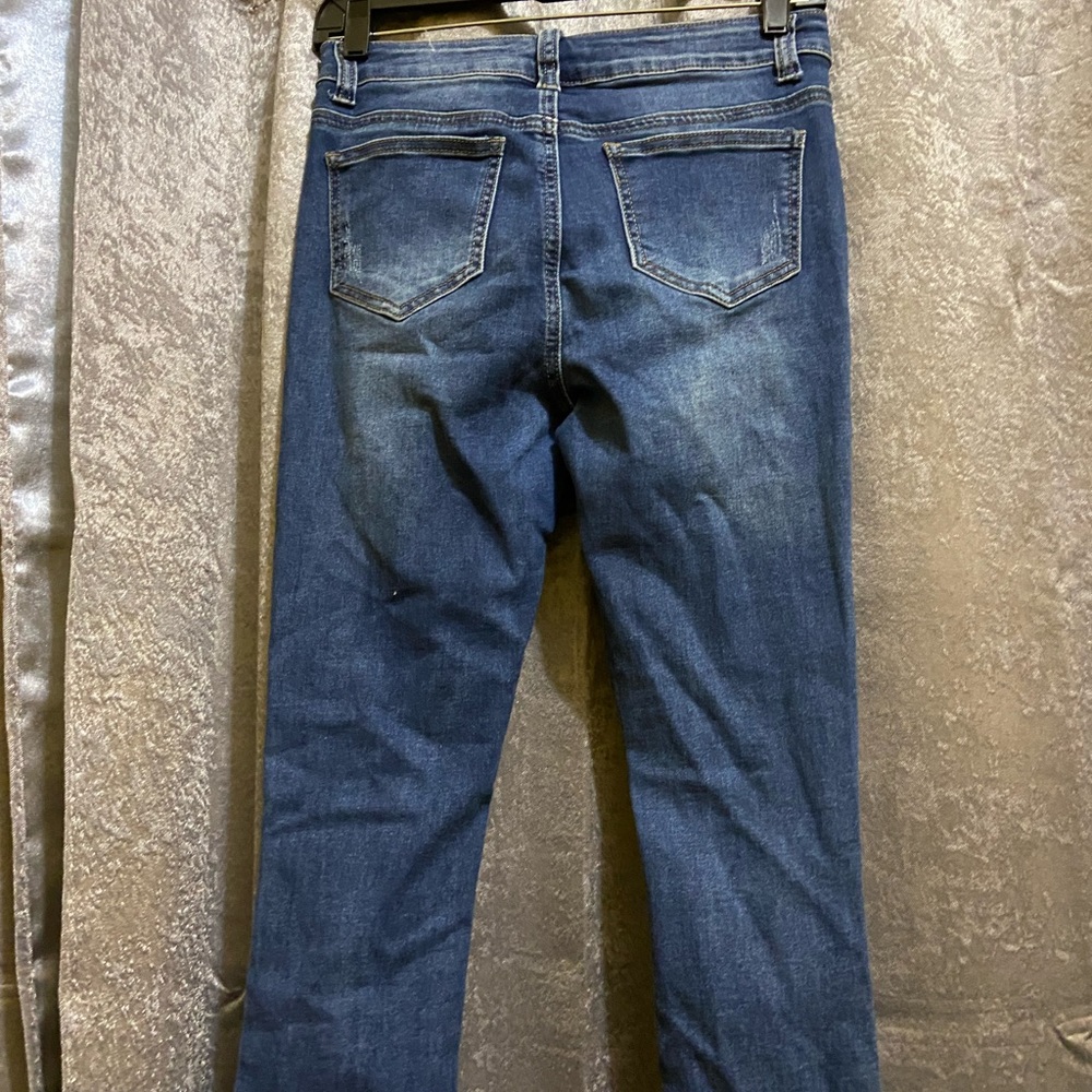 High Rise Distressed Blue Denim Jegging - Picture 7 of 9